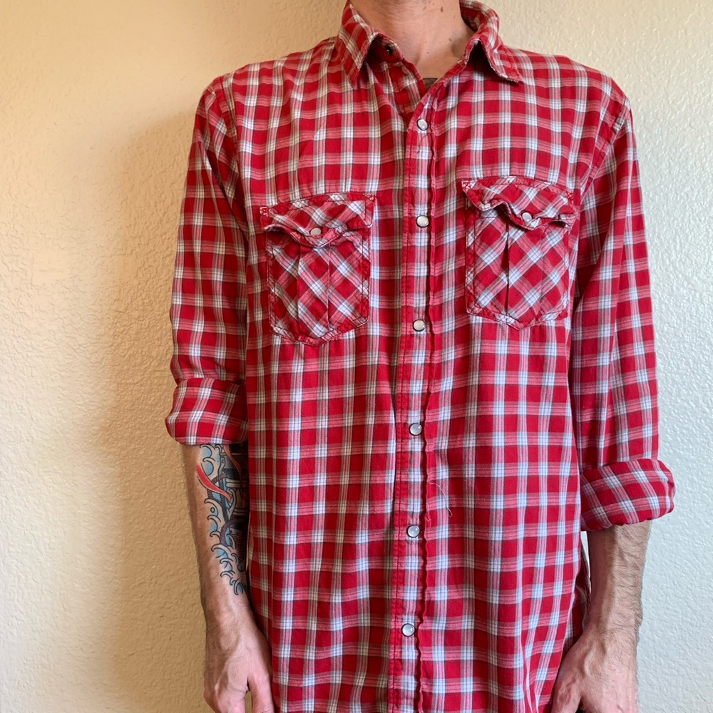Red Old Navy Plaid Button Down